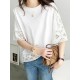 Hollow Solid Color Split-Joint Half Sleeves Loose Round-Neck T-Shirts Hollow Solid Color Split-Joint Half Sleeves Loose Round-Neck T-Shirts