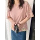 Hollow Solid Color Split-Joint Half Sleeves Loose Round-Neck T-Shirts Hollow Solid Color Split-Joint Half Sleeves Loose Round-Neck T-Shirts