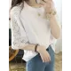 Hollow Solid Color Split-Joint Half Sleeves Loose Round-Neck T-Shirts Hollow Solid Color Split-Joint Half Sleeves Loose Round-Neck T-Shirts
