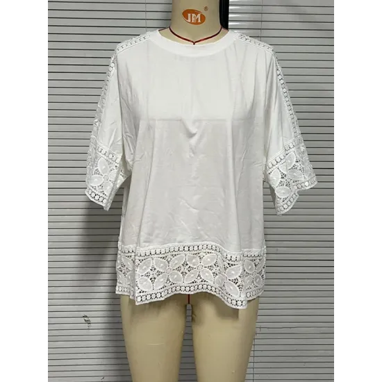 Hollow Solid Color Split-Joint Half Sleeves Loose Round-Neck T-Shirts Hollow Solid Color Split-Joint Half Sleeves Loose Round-Neck T-Shirts