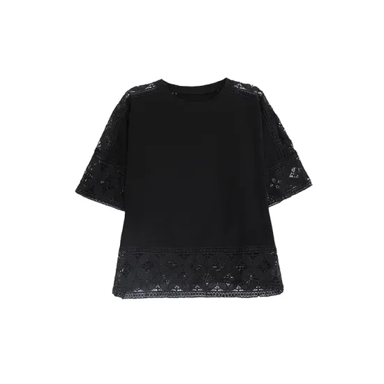 Hollow Solid Color Split-Joint Half Sleeves Loose Round-Neck T-Shirts Hollow Solid Color Split-Joint Half Sleeves Loose Round-Neck T-Shirts