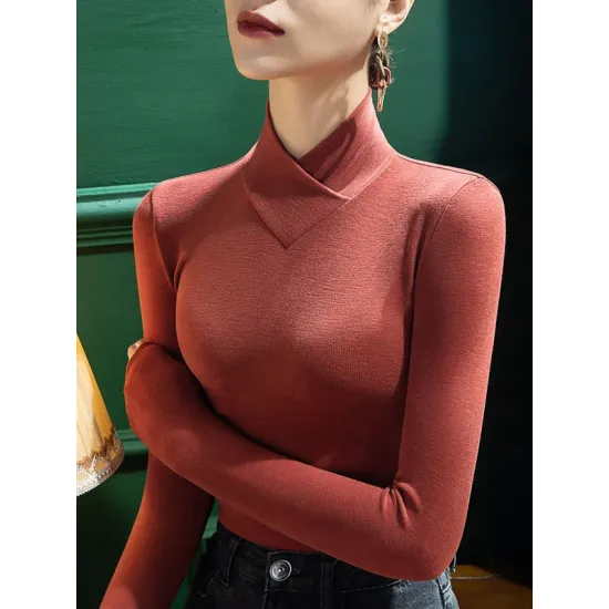 Solid Color Long Sleeves Skinny V-neck T-Shirts Tops Solid Color Long Sleeves Skinny V-neck T-Shirts Tops