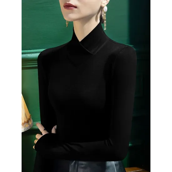 Solid Color Long Sleeves Skinny V-neck T-Shirts Tops Solid Color Long Sleeves Skinny V-neck T-Shirts Tops