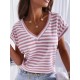 Casual Loose Striped V-Neck T-Shirts Tops Casual Loose Striped V-Neck T-Shirts Tops