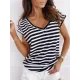 Casual Loose Striped V-Neck T-Shirts Tops Casual Loose Striped V-Neck T-Shirts Tops