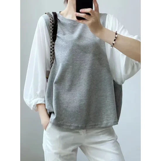 Split-Joint Half Sleeves Loose Round-Neck T-Shirts Split-Joint Half Sleeves Loose Round-Neck T-Shirts
