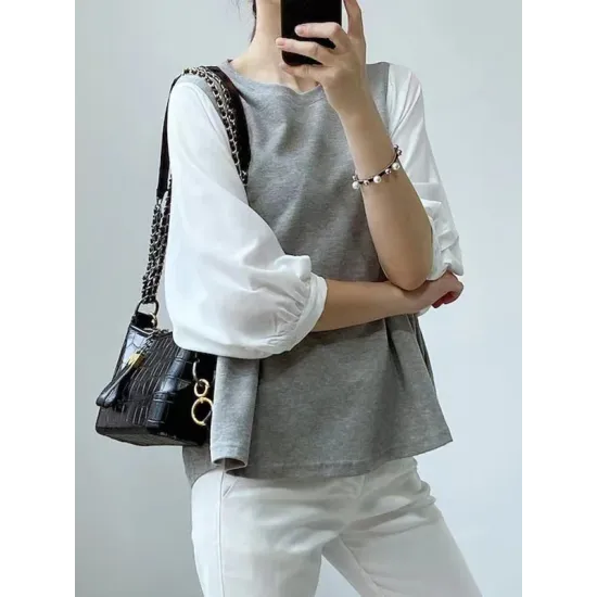 Split-Joint Half Sleeves Loose Round-Neck T-Shirts Split-Joint Half Sleeves Loose Round-Neck T-Shirts