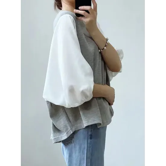 Split-Joint Half Sleeves Loose Round-Neck T-Shirts Split-Joint Half Sleeves Loose Round-Neck T-Shirts