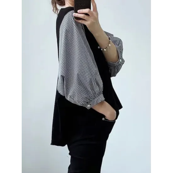 Split-Joint Half Sleeves Loose Round-Neck T-Shirts Split-Joint Half Sleeves Loose Round-Neck T-Shirts