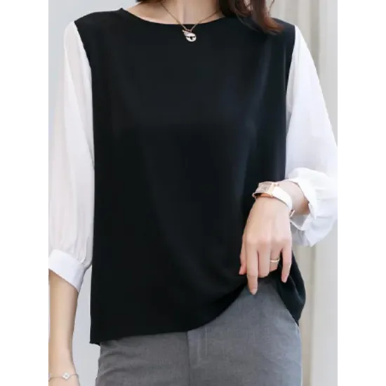 Split-Joint Half Sleeves Loose Round-Neck T-Shirts Split-Joint Half Sleeves Loose Round-Neck T-Shirts