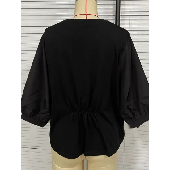 Split-Joint Half Sleeves Loose Round-Neck T-Shirts Split-Joint Half Sleeves Loose Round-Neck T-Shirts