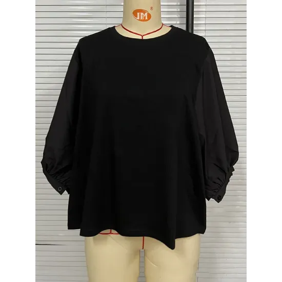 Split-Joint Half Sleeves Loose Round-Neck T-Shirts Split-Joint Half Sleeves Loose Round-Neck T-Shirts