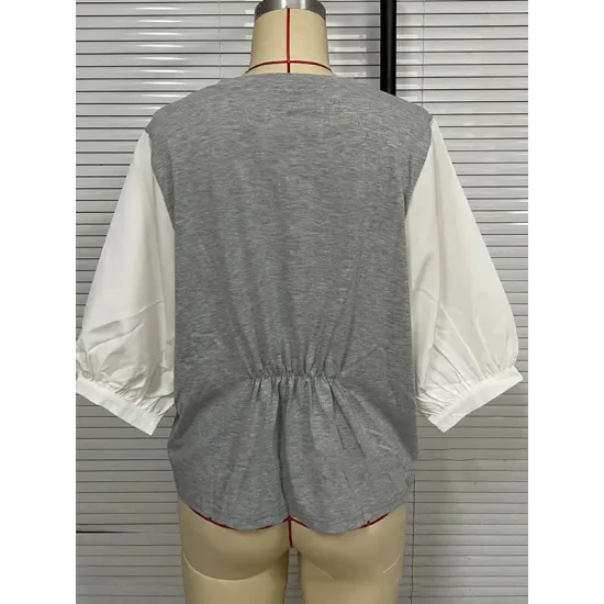 Split-Joint Half Sleeves Loose Round-Neck T-Shirts Split-Joint Half Sleeves Loose Round-Neck T-Shirts