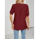 Hollow Solid Color Bishop Sleeve Loose V-neck T-Shirts Tops