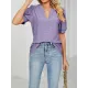 Hollow Solid Color Bishop Sleeve Loose V-neck T-Shirts Tops