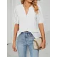 Hollow Solid Color Bishop Sleeve Loose V-neck T-Shirts Tops