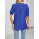 Hollow Solid Color Bishop Sleeve Loose V-neck T-Shirts Tops