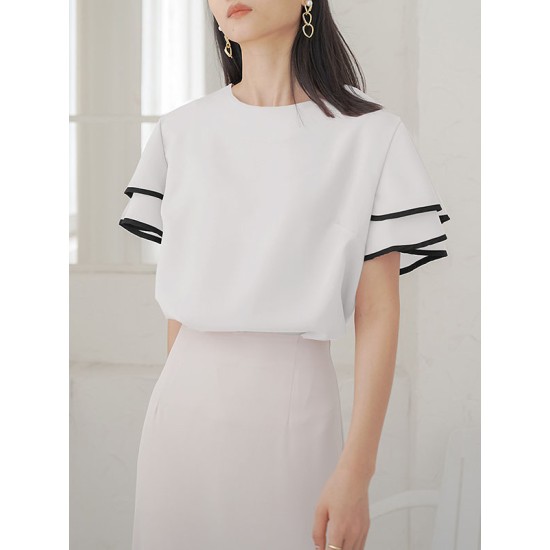 Falbala Tiered Short Sleeves Round-Neck T-Shirts Tops Falbala Tiered Short Sleeves Round-Neck T-Shirts Tops
