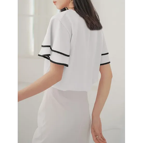 Falbala Tiered Short Sleeves Round-Neck T-Shirts Tops Falbala Tiered Short Sleeves Round-Neck T-Shirts Tops