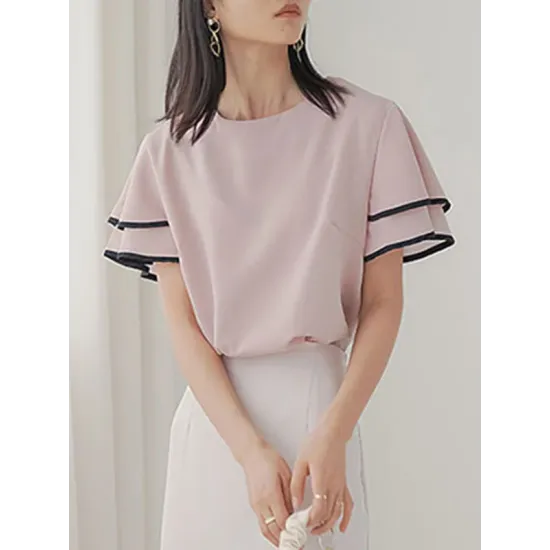 Falbala Tiered Short Sleeves Round-Neck T-Shirts Tops Falbala Tiered Short Sleeves Round-Neck T-Shirts Tops