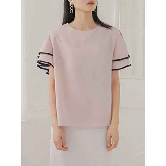 Falbala Tiered Short Sleeves Round-Neck T-Shirts Tops Falbala Tiered Short Sleeves Round-Neck T-Shirts Tops