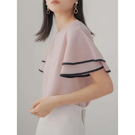 Falbala Tiered Short Sleeves Round-Neck T-Shirts Tops Falbala Tiered Short Sleeves Round-Neck T-Shirts Tops