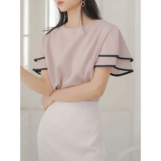 Falbala Tiered Short Sleeves Round-Neck T-Shirts Tops Falbala Tiered Short Sleeves Round-Neck T-Shirts Tops