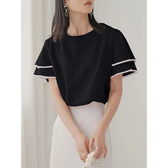 Falbala Tiered Short Sleeves Round-Neck T-Shirts Tops Falbala Tiered Short Sleeves Round-Neck T-Shirts Tops