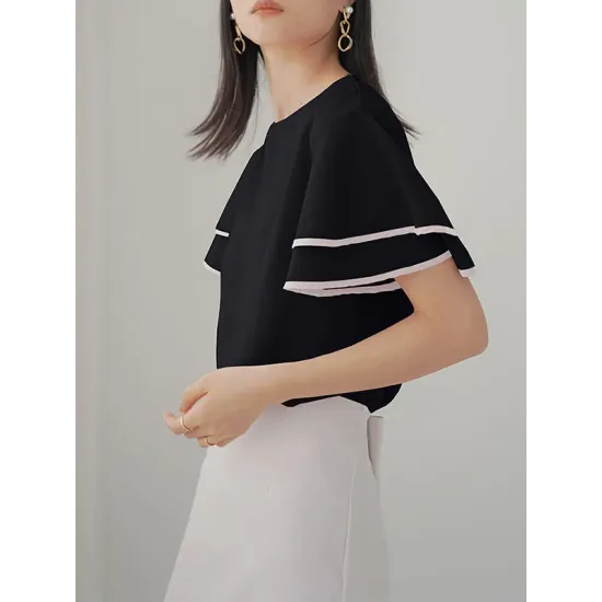 Falbala Tiered Short Sleeves Round-Neck T-Shirts Tops Falbala Tiered Short Sleeves Round-Neck T-Shirts Tops