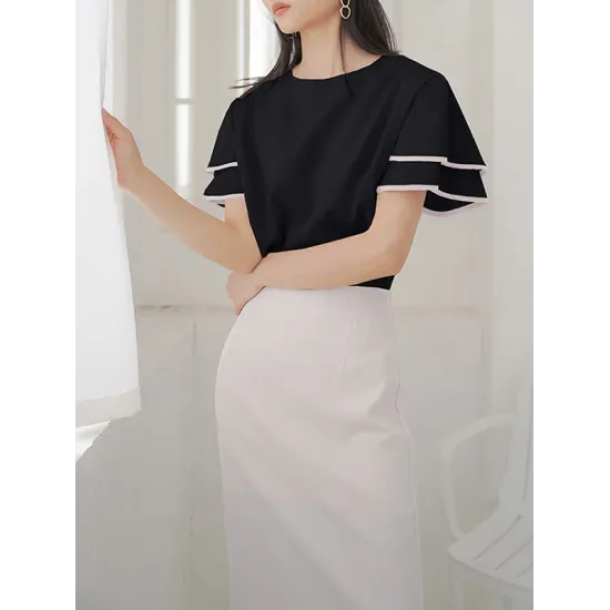 Falbala Tiered Short Sleeves Round-Neck T-Shirts Tops Falbala Tiered Short Sleeves Round-Neck T-Shirts Tops