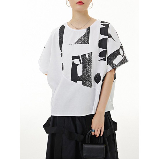 Printed Loose Short Sleeves Round-neck T-Shirts Tops Printed Loose Short Sleeves Round-neck T-Shirts Tops