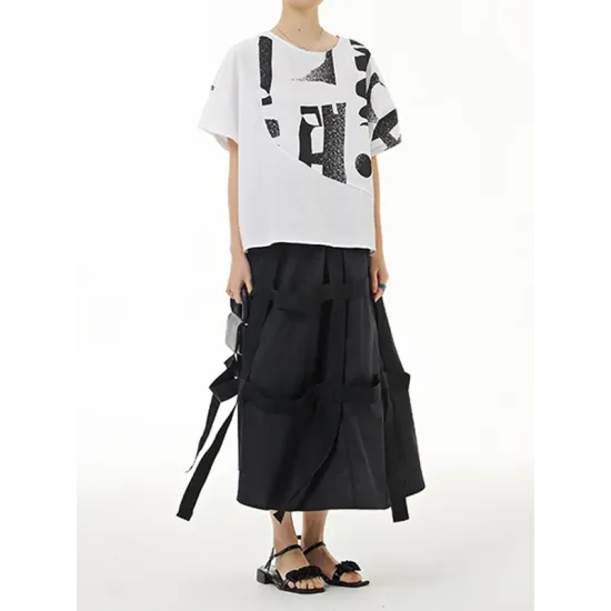 Printed Loose Short Sleeves Round-neck T-Shirts Tops Printed Loose Short Sleeves Round-neck T-Shirts Tops