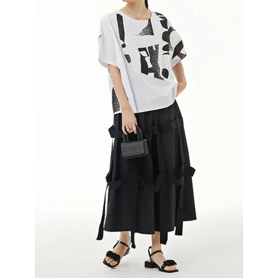 Printed Loose Short Sleeves Round-neck T-Shirts Tops Printed Loose Short Sleeves Round-neck T-Shirts Tops