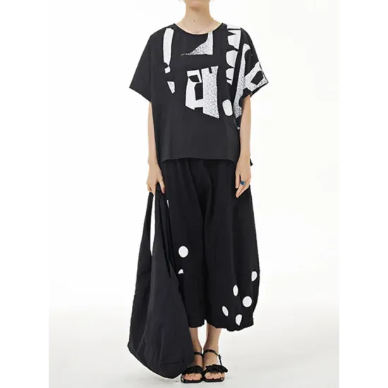 Printed Loose Short Sleeves Round-neck T-Shirts Tops Printed Loose Short Sleeves Round-neck T-Shirts Tops