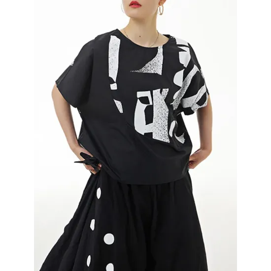 Printed Loose Short Sleeves Round-neck T-Shirts Tops Printed Loose Short Sleeves Round-neck T-Shirts Tops