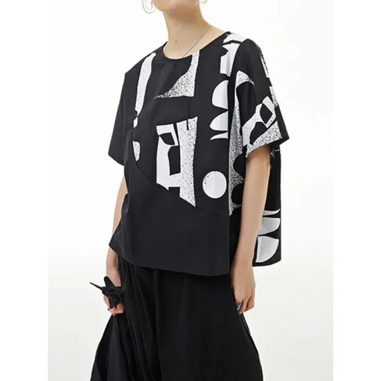 Printed Loose Short Sleeves Round-neck T-Shirts Tops Printed Loose Short Sleeves Round-neck T-Shirts Tops