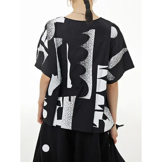 Printed Loose Short Sleeves Round-neck T-Shirts Tops Printed Loose Short Sleeves Round-neck T-Shirts Tops