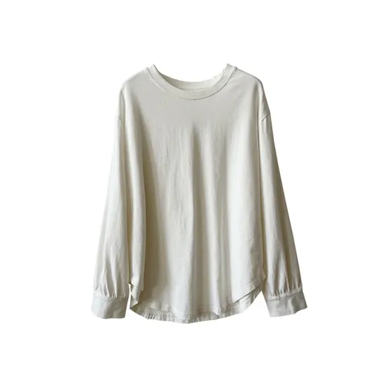Solid Color Long Sleeves Loose Round-neck T-Shirts Tops Solid Color Long Sleeves Loose Round-neck T-Shirts Tops