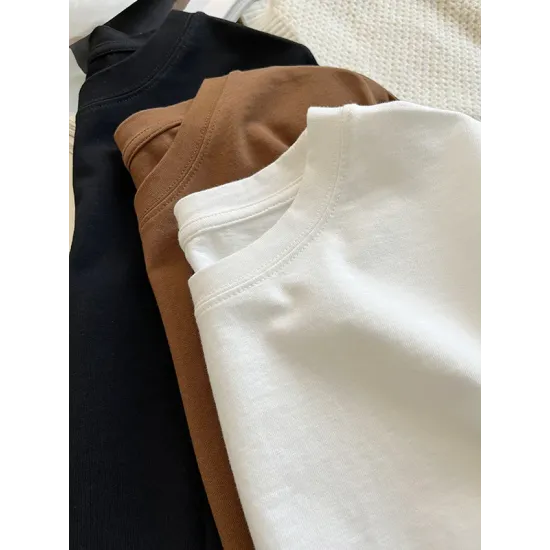 Solid Color Long Sleeves Loose Round-neck T-Shirts Tops Solid Color Long Sleeves Loose Round-neck T-Shirts Tops