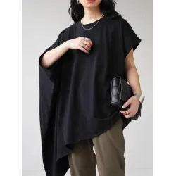 Solid Color Batwing Sleeves Half Sleeves Round-Neck T-Shirts Tops