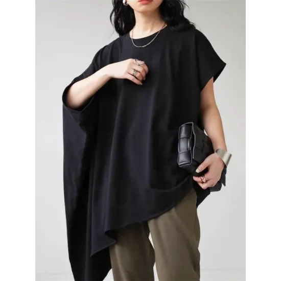 Solid Color Batwing Sleeves Half Sleeves Round-Neck T-Shirts Tops Solid Color Batwing Sleeves Half Sleeves Round-Neck T-Shirts Tops