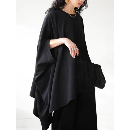 Solid Color Batwing Sleeves Half Sleeves Round-Neck T-Shirts Tops Solid Color Batwing Sleeves Half Sleeves Round-Neck T-Shirts Tops