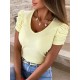 Solid Color Puff Sleeves Short Sleeves V-Neck T-Shirts Solid Color Puff Sleeves Short Sleeves V-Neck T-Shirts