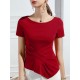 Pleated Solid Color Irregular clipping Short Sleeves Round-neck T-Shirts Tops Pleated Solid Color Irregular clipping Short Sleeves Round-neck T-Shirts Tops