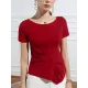 Pleated Solid Color Irregular clipping Short Sleeves Round-neck T-Shirts Tops Pleated Solid Color Irregular clipping Short Sleeves Round-neck T-Shirts Tops