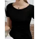 Pleated Solid Color Irregular clipping Short Sleeves Round-neck T-Shirts Tops Pleated Solid Color Irregular clipping Short Sleeves Round-neck T-Shirts Tops