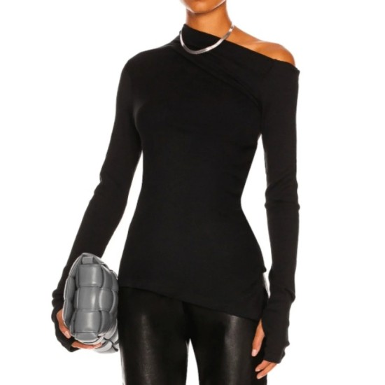 Stylish Solid Color One-Shoulder Long Sleeves T-Shirt Top Stylish Solid Color One-Shoulder Long Sleeves T-Shirt Top