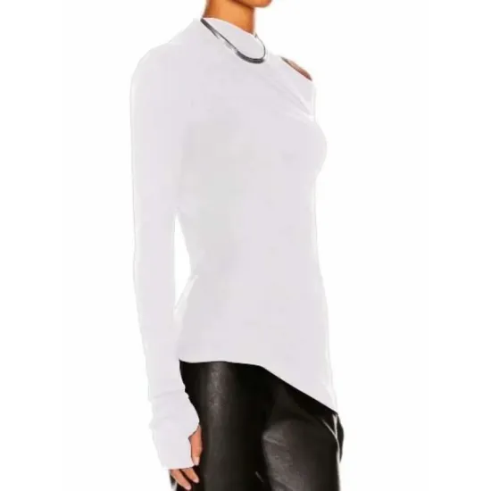 Stylish Solid Color One-Shoulder Long Sleeves T-Shirt Top Stylish Solid Color One-Shoulder Long Sleeves T-Shirt Top