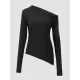 Stylish Solid Color One-Shoulder Long Sleeves T-Shirt Top Stylish Solid Color One-Shoulder Long Sleeves T-Shirt Top