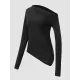 Stylish Solid Color One-Shoulder Long Sleeves T-Shirt Top Stylish Solid Color One-Shoulder Long Sleeves T-Shirt Top